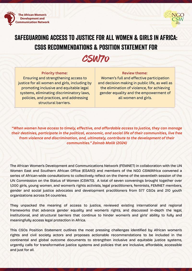 Africa CSOs Position Statement for CSW 70