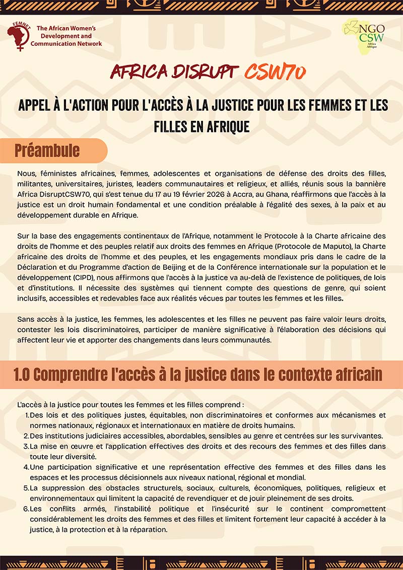 Africa Disrupt CSW70 Call to Action – French
