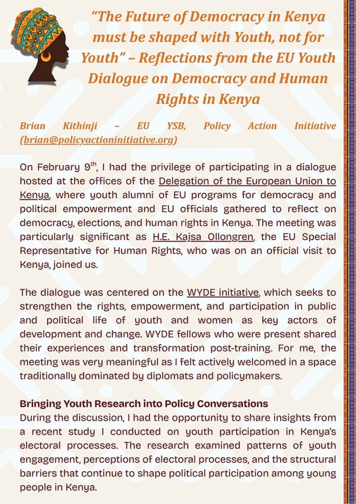 The Future of Democracy in Kenya must be shaped with Youth, not for Youth” – Reflections from the EU Youth Dialogue on Democracy and Human Rights in Kenya