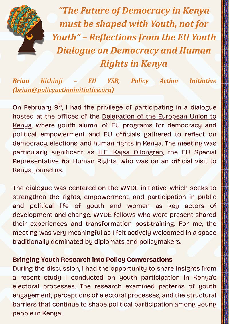 The Future of Democracy in Kenya must be shaped with Youth, not for Youth” – Reflections from the EU Youth Dialogue on Democracy and Human Rights in Kenya
